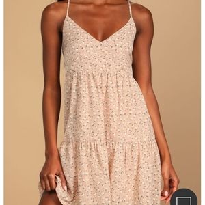 Blissful Beauty Peach Floral Print Tiered Mini Dress Lulus size M